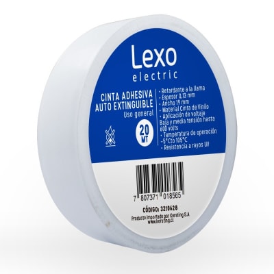 CINTA  AISLANTE LEXO AUTOEXTINGUIBLE 19MMX20 MTS BLANCA1
