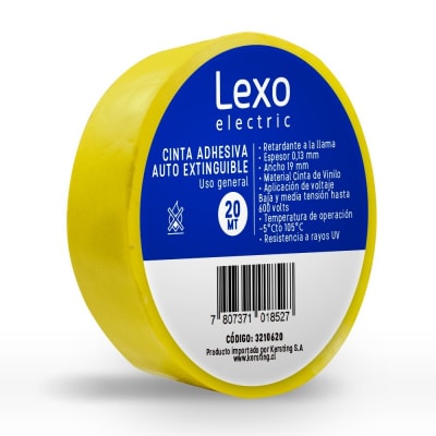 CINTA AISLANTE LEXO AUTOEXTINGUIBLE 19MMX20 MTS AMARILLA
