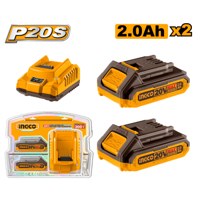 SET INGCO 2 BATERIAS 2AMP  LITIO + CARGADOR  NORMAL 20V