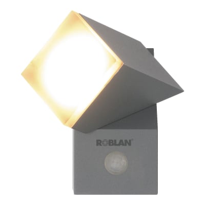 APLIQUE 8W CALIDO IP54 PLATA C/SENSOR ROBLAN