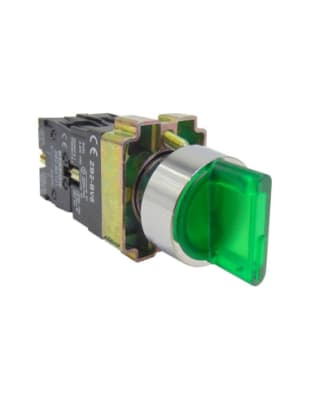 SELECTOR 3 POS. FIJA 22MM M/CORTA 2NA C/LED VERDE 220VAC PE1