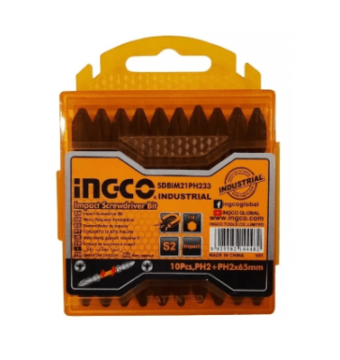 SET INGCO PUNTAS DE IMPACTO INDUST. 10 PIEZAS PH2+PH2X65MM1