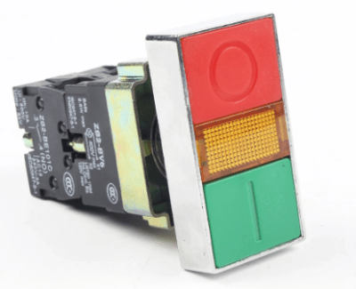 PULSADOR PARTIR/PARAR  C/NEON 220VAC 1NA 1NC 22MM BISEL METAL PE1