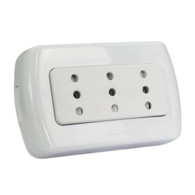 PLACA ARMADA TOMACORRIENTE TRIPLE S/P 2P + T 10A 220V TEKNA BLANCO KALOP1