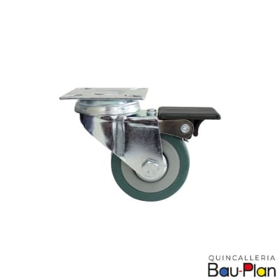 RUEDA de PVC 75mm Gris Con Freno (Unidad)1