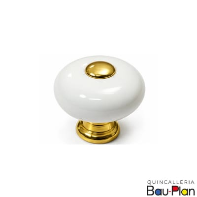 TIRADOR PERILLA CERAMICA  BLANCA ORO1