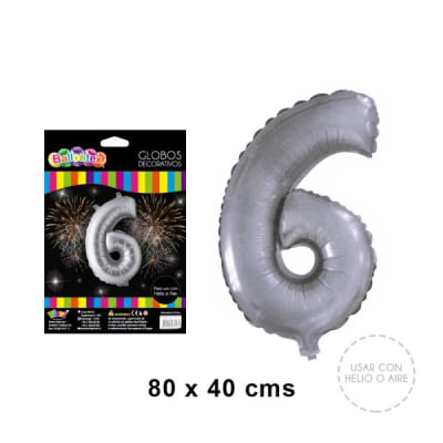 GLOBO METALICO SILVER NUMERO 6