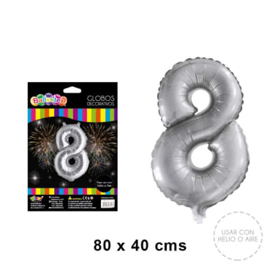 GLOBO METALICO SILVER NUMERO 8