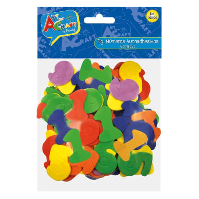 FIGURA DE GOMA EVA AUTOADHESIVA NUMEROS COLORES SURTIDOS 56 UNIDADES