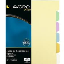 SEPARADOR CARTULINA 6 DIVISIONES 6 COLORES OFICIO