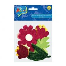 FIGURA DE GOMA EVA GLITTER AUTOADHESIVA FLORES  9 PCS
