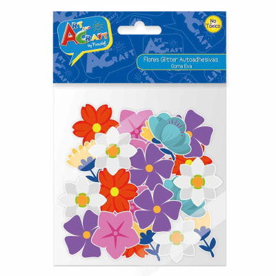 FIGURA DE GOMA EVA AUTOADHESIVA GLITTER FLORES 25 UNIDADES