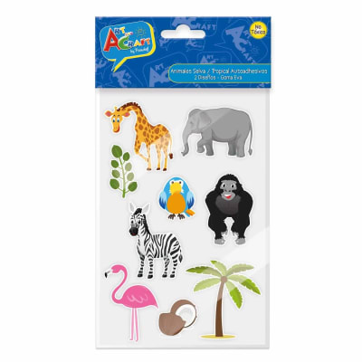 FIGURA DE GOMA EVA AUTOADHESIVA ANIMALES SELVA / TROPICAL 9 UNIDADES Y 2MM APROX