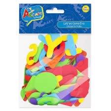 FIGURA DE GOMA EVA AUTOADHESIVA LETRAS COLORES SURTIDOS 60 UNIDADES Y 55MM APROX