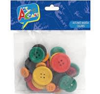 BOTONES MADERA COLORES Y TAMAÑOS SURTIDOS 30 UNID