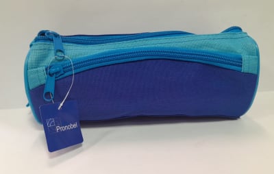 ESTUCHE POCKET DISEÑO DOBLE CIERRE CELESTE CON AZUL