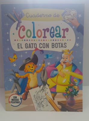 LIBRO PARA COLOREAR CON PEGATINAS EL GATO CON BOTAS