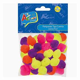 POMPONES TIPO CUENTA 25PCS COLORES SURTIDOS