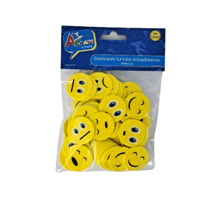 FIGURA DE GOMA EVA AUTOADHESIVA EMOTICONES SURTIDOS 96PCS