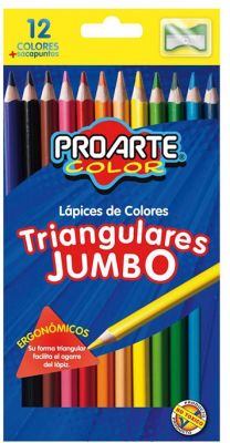 12 LAPICES DE COLORES JUMBO TRIANGULAR 12 UNID + SACAP.