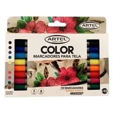 MARCADORES DE TELA 10 COLORES BASICOS DOBLE PUNTA