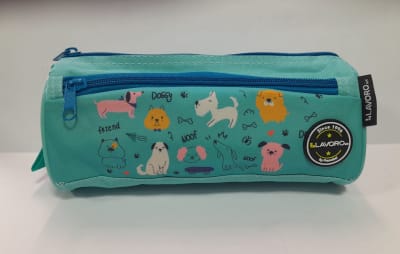 ESTUCHE POCKET DISEÑOS DOBLE CIERRE MASCOTAS VERDE