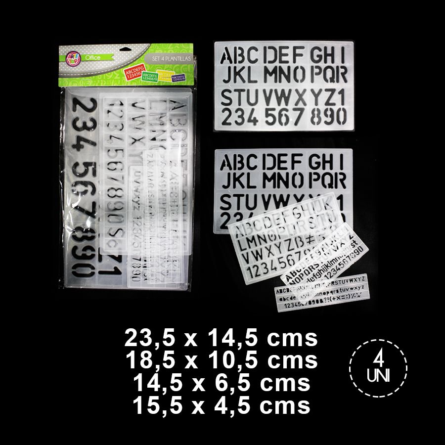 SET 4 PLANTILLAS LETRAS Y NUMEROS DIFERENTES TAMAÑOS