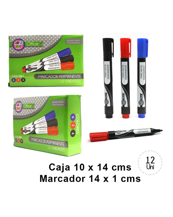 CAJA 12 MARCADORES PERMANENTE SURTIDO