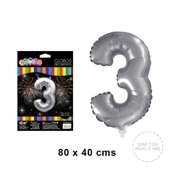 GLOBO METALICO SILVER NUMERO 3