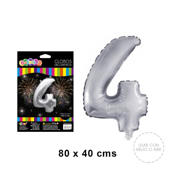 GLOBO METALICO SILVER NUMERO 4