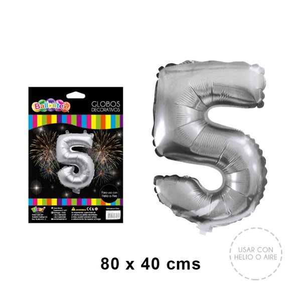 GLOBO METALICO SILVER NUMERO 5