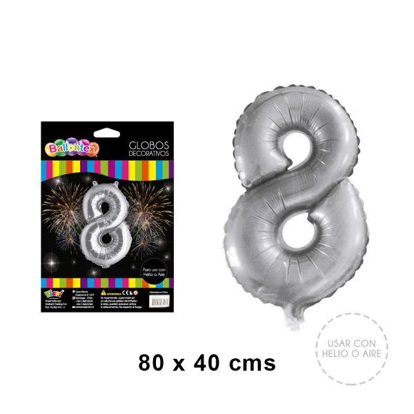 GLOBO METALICO SILVER NUMERO 8