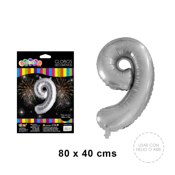 GLOBO METALICO SILVER NUMERO 9
