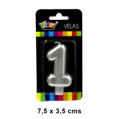 VELA NUMERO  METAL PLATA/240