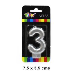 VELA NUMERO  METAL PLATA/240