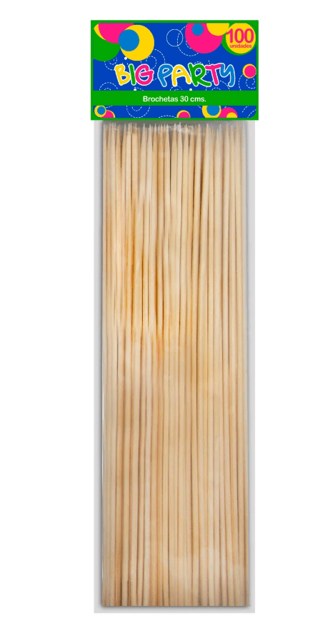 PALOS DE BROCHETA 30 CM BAMBU 100 UN
