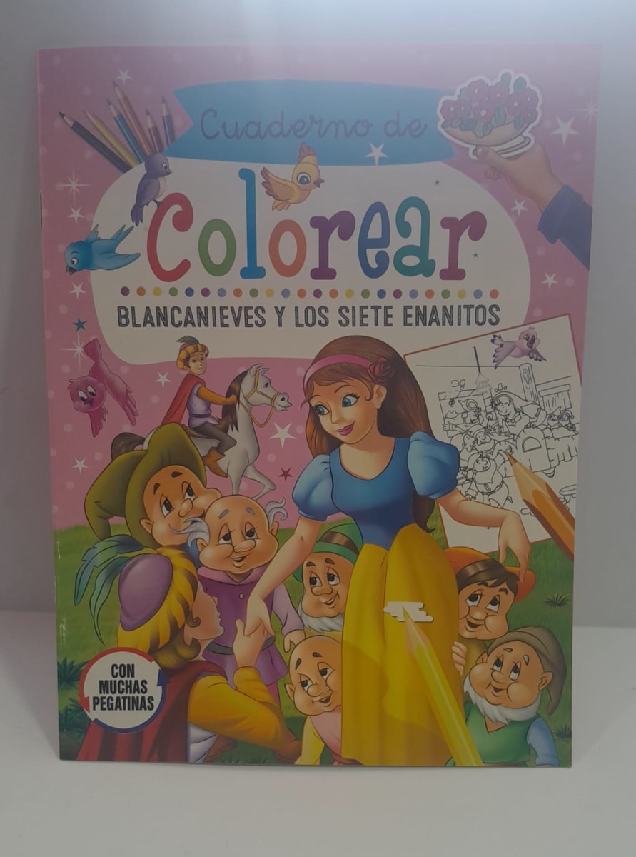 LIBRO PARA COLOREAR CON PEGATINAS BLANCA NIEVES Y LOS SIETE ENANITOS