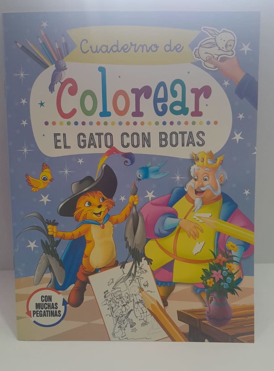 LIBRO PARA COLOREAR CON PEGATINAS EL GATO CON BOTAS
