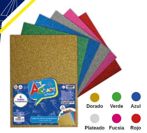 SET GOMA EVA 20X30 GLITTER AUTOADHESIVA 6 COLORES 2MM