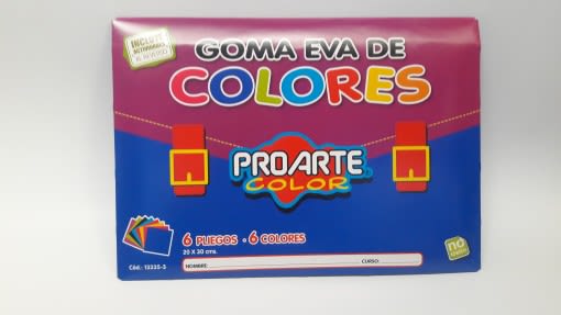 ESTUCHE PROARTE GOMA EVA 6 COLORES 6 HOJAS 20x30 cm