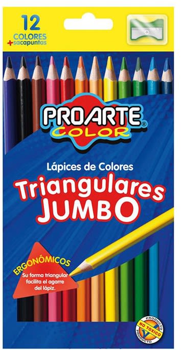 12 LAPICES DE COLORES JUMBO TRIANGULAR 12 UNID + SACAP.
