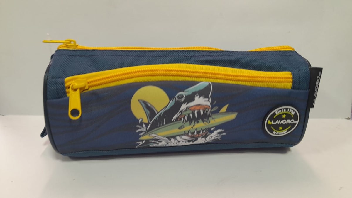 ESTUCHE POCKET DISEÑOS DOBLE CIERRE TIBURON AZUL