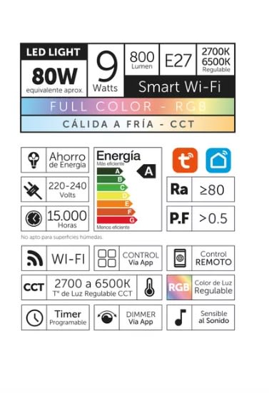 AMPOLLETA LED C/ WIFI 9w3