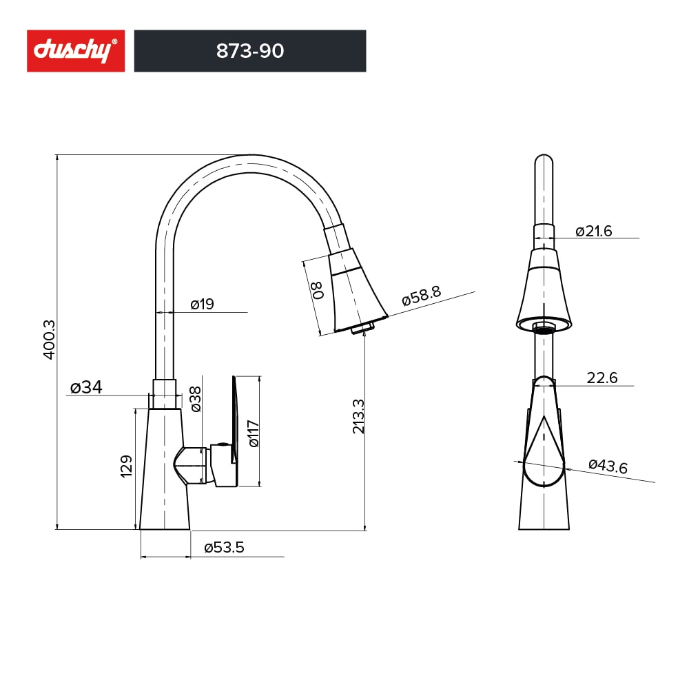 MONOMANDO LAVAPLATOS FLEXIBLE NEGRO DUSCHY4