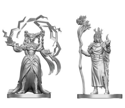 D&D NOLZUR'S MARVELOUS MINIATURES - UNPAINTED MINIS- WAVE 29- HUMAN DRUID & ELF SORCERER