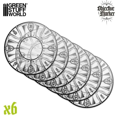 CLEAR OBJECTIVE MARKER (40MM+1) PACK X6 (COMPATIBLE 40K WTC)