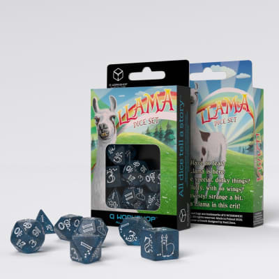 QWORKSHOP SHIMMERING LLAMA DICE SET (GLITTERING DARK BLUE & WHITE)