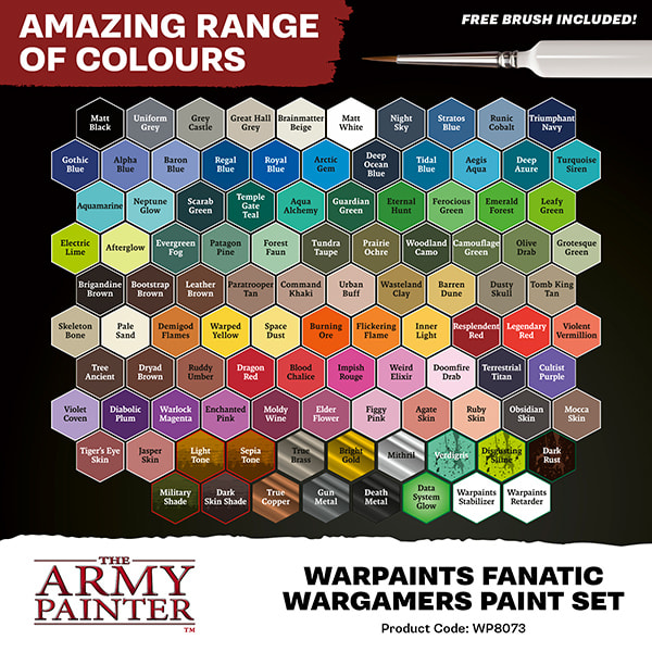 WARPAINT: FANATIC WARGAMERS PAINT SET (102 COLORS + 1 LARGE MINIATURE)1