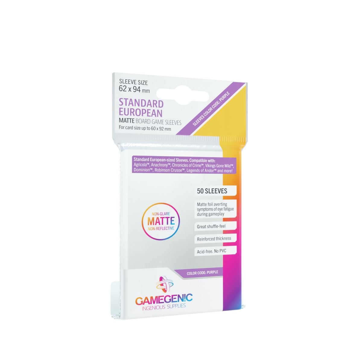 GG BGG SLEEVES MATTE STANDARD EUROPEAN-SIZED SLEEVES 62 X 94 MM1