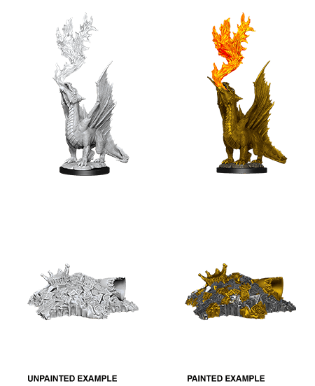 D&D NOLZUR'S MINIS GOLD DRAGON WYRMLING & SMALL TREASURE PILE1